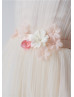 Champagne Pleated Tulle V Neck Short Flower Girl Dress